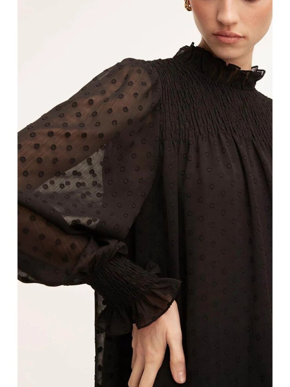 Rebecca Taylor Blouse Mock Neck Top Puff Sleeve Black Size XS New With Tag - Picture 3 of 4